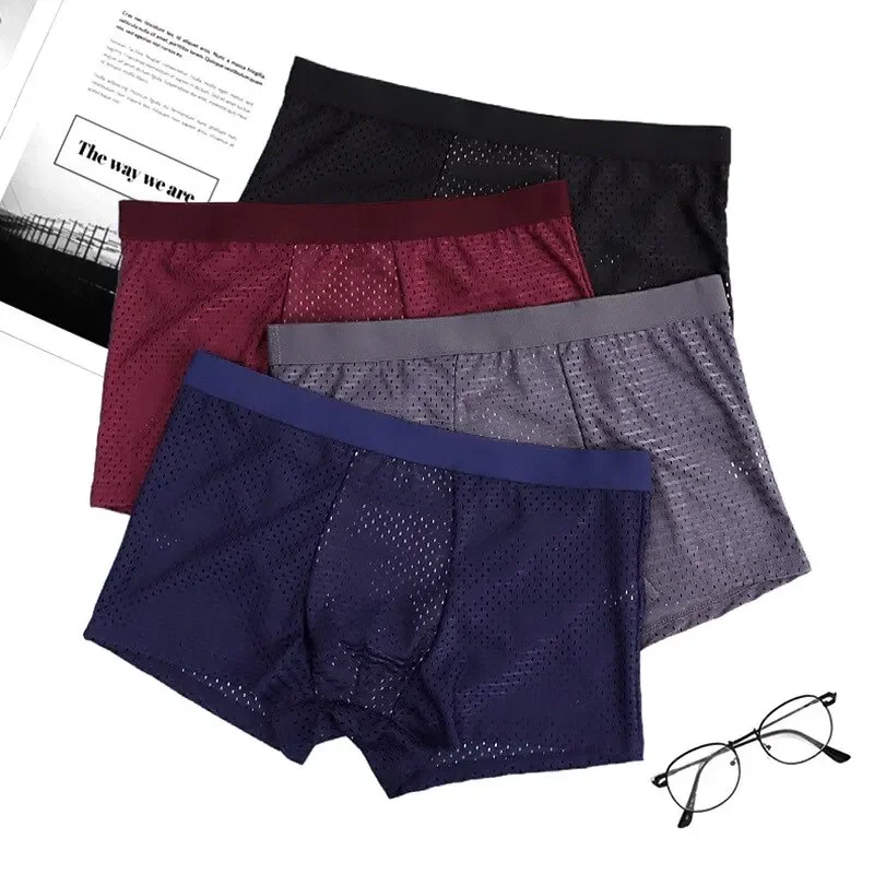 

4PCS men's underwear comfortable and breathable men's summer cool boxer briefs trend men's full hollow solid color underwear