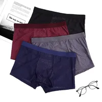 4PCS men's underwear comfortable and breathable men's summer cool boxer briefs trend men's full hollow solid color underwear