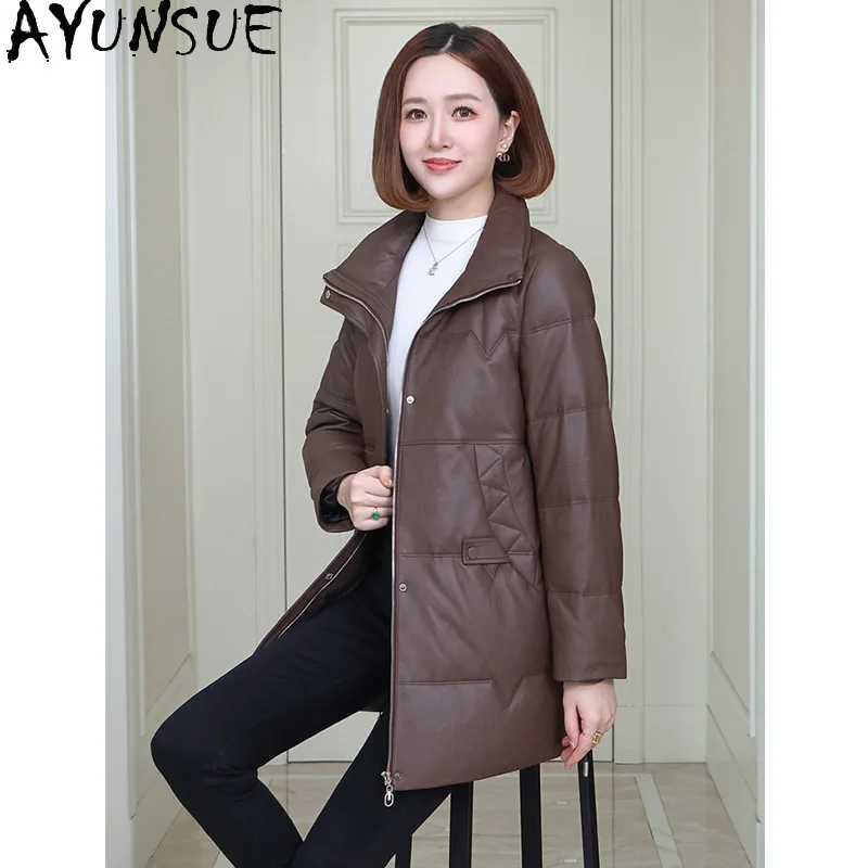 AYUNSUE chaqueta de piel de oveja auténtica para mujer, abrigo largo de estilo largo, ropa de invierno para mujer, novedad en prendas de vestir exteriores, Casaco Feminino