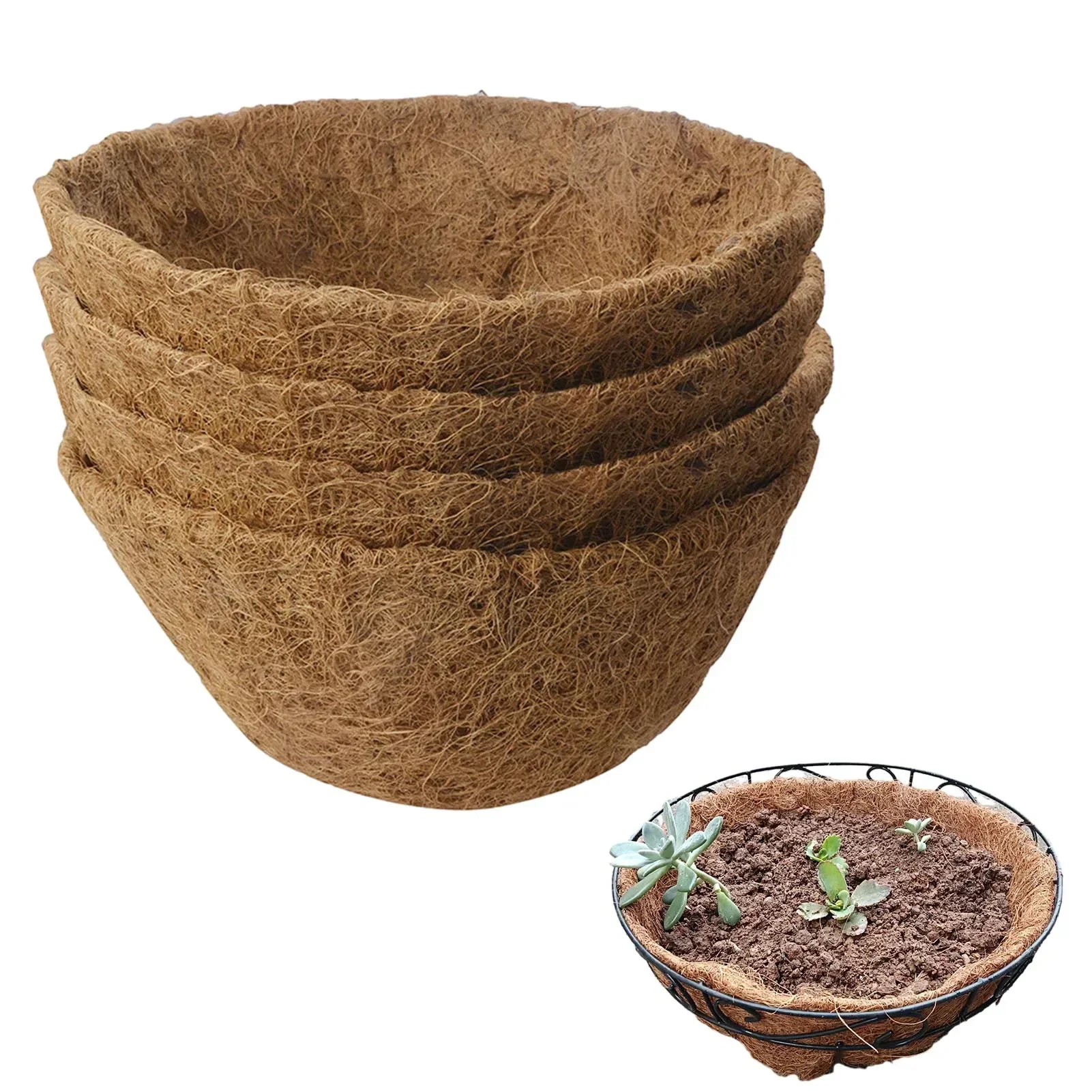 

4pcs Natural Coco Fiber Liners for Round and Trough Hanging Baskets 16 inch Indoor and Outdoor Gardenner