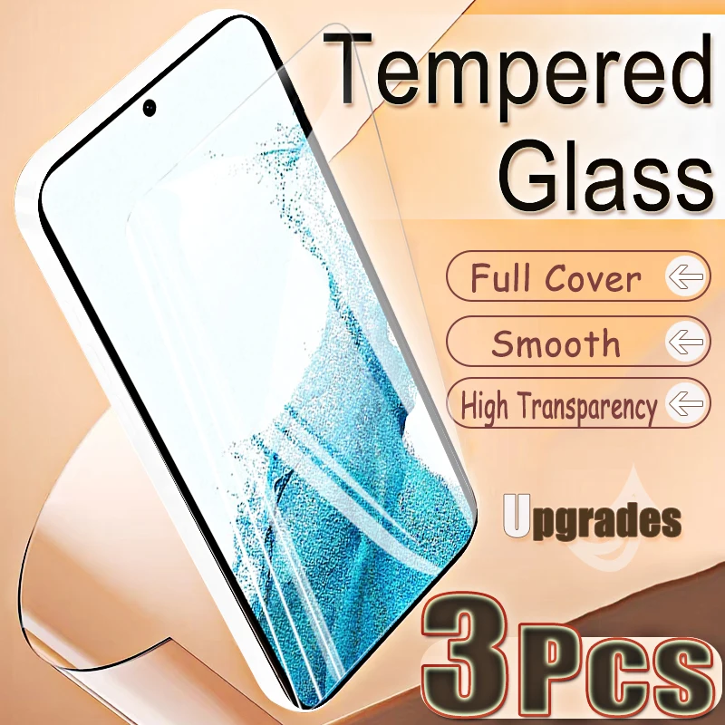 Upgrade 3-teiliger Fingerabdruck-Entsperrschutz 9H Gehärtetes Glas für Samsung Galaxy S22 5G S 22 Anti-Explosions-HD-Displayschutzfolie