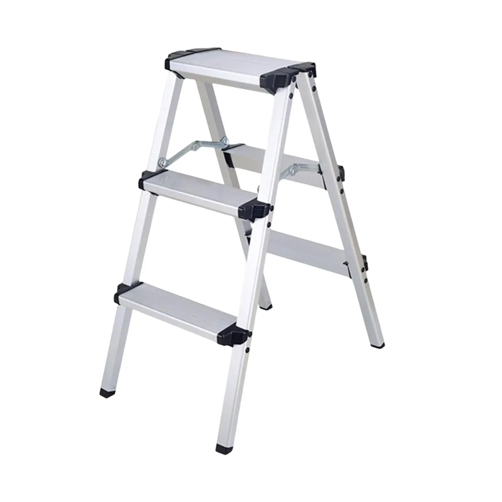 3 Step Herringbone Ladders Folding Step Stools Storage Shelf Rack Sturdy Aluminum Alloy Ladders for Pantry Garage Household