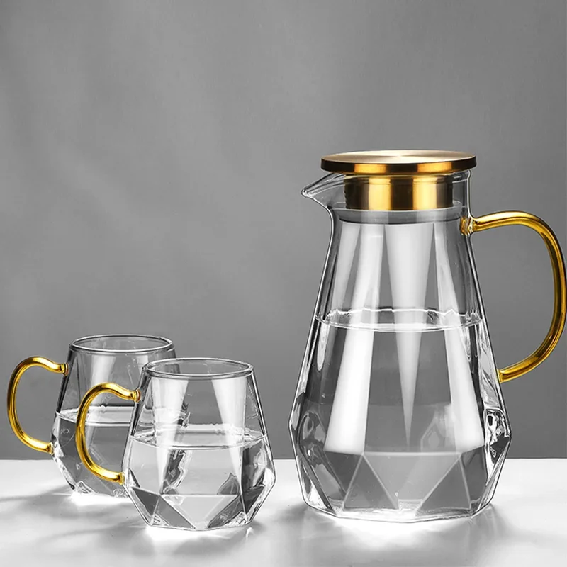 47oz Glass Water Bottle Keeps Cold Home Llarge-Capacity Creative Gradient Diamond Bubble Tea Mugs Cool Water Jug and Cups Set