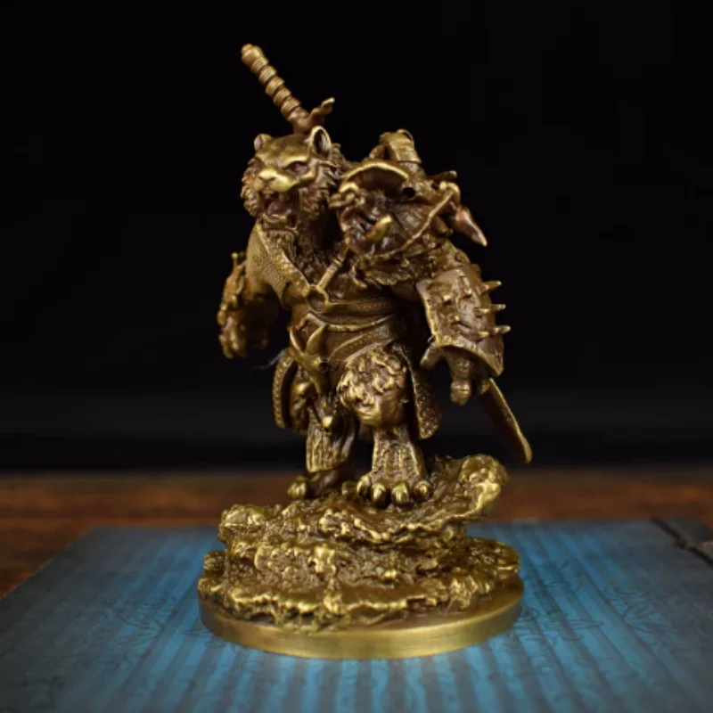 Antique brass carved zodiac tiger ornament simulated animal model home living room desktop exquisite decorative crafts