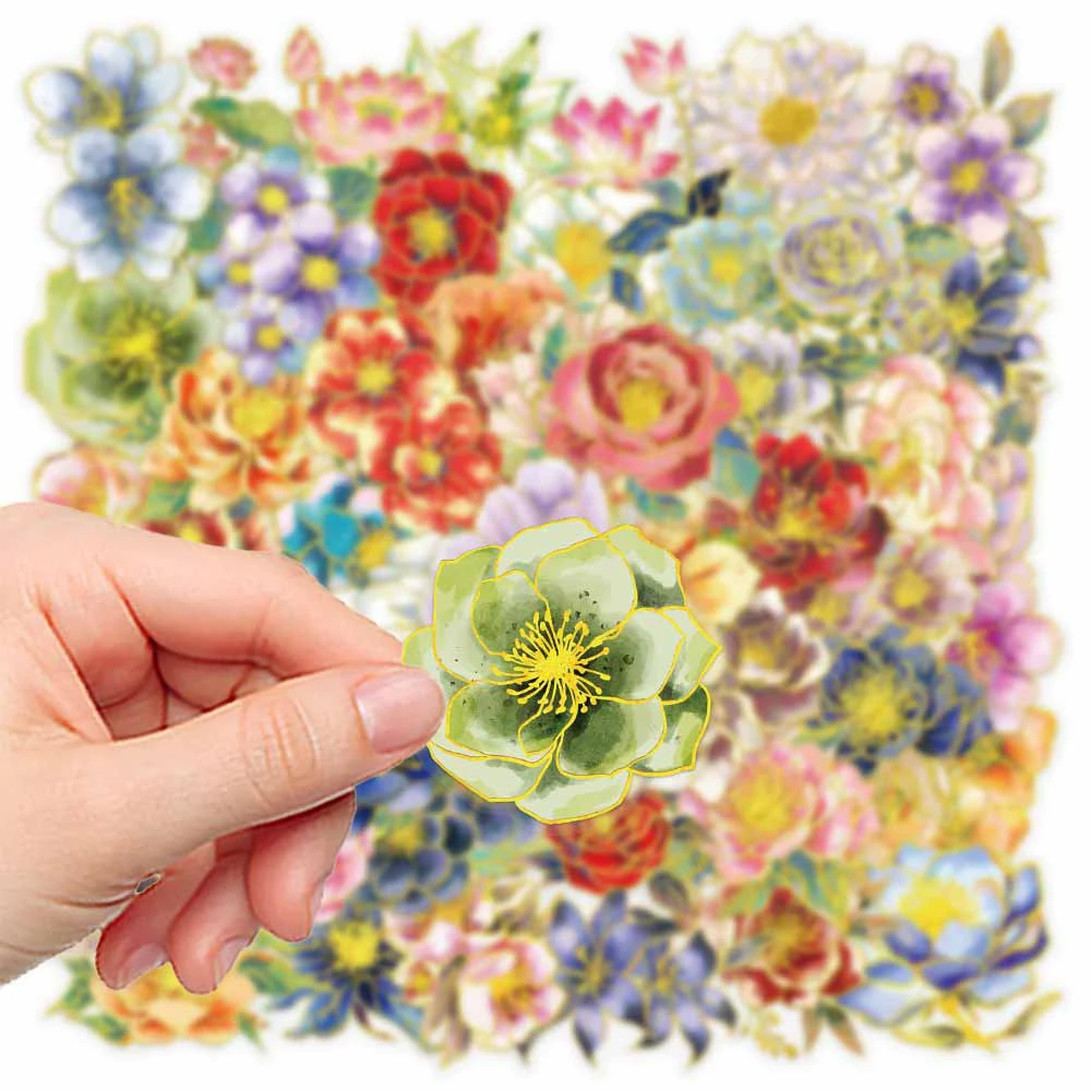 10/30/50pcs INS Leuke Vergulden Elegante Bloemen Cartoon Stickers Esthetische Decoratie Decals DIY Bagage Notebook Waterdichte sticker