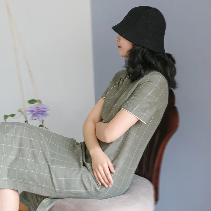 

Original Design Bamboo Qing Spring Summer Loose Lightweight Traditional Chinese Craft Plaid Cloth Yu Mountain Remember
