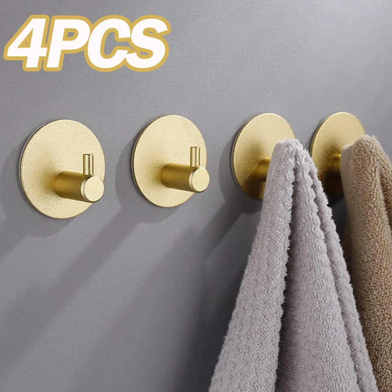 4PCS Wall Hook Self Adhesive Wall Door Key Rack Bathroom Towel Hanger Hooks Kitchen Rag Metal Hook Home Storage Accessories