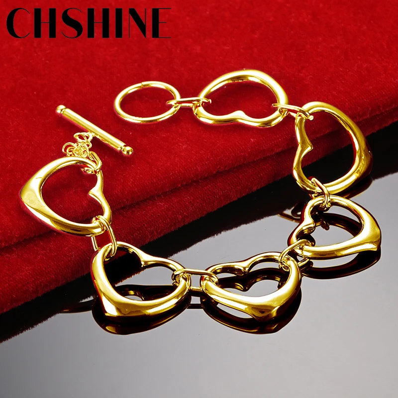 

CHSHINE 18K Gold Love Heart Chain Bracelet For Women Wedding Engagement Party Fashion Charm Jewelry