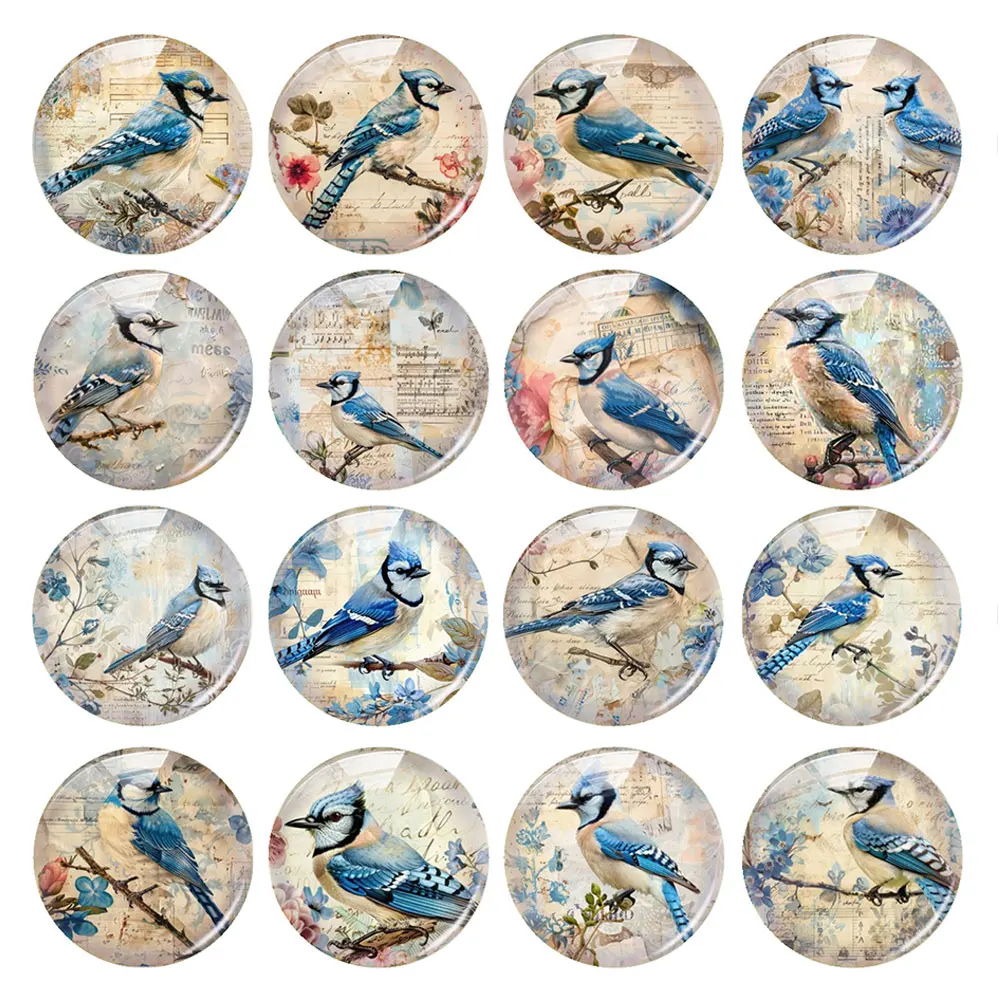 

Handmade Retro Couple Blue Bird Photo Glass Cabochon Flatback Demo Flat Back Cameo For Diy Jewelry Making Supplies Accessories