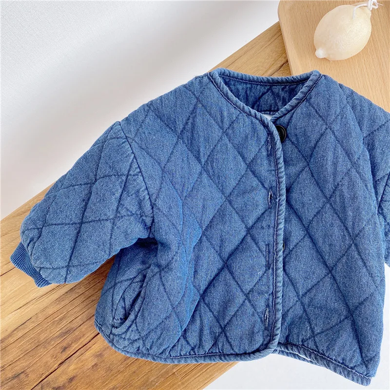 Baby\'s winter denim plush warm jacket children\'s single breasted thickened casual cardigan 2023  boys clothes  winter coat