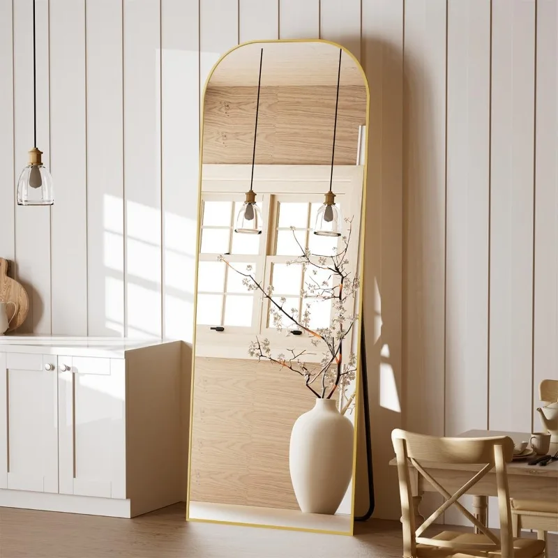 

Full Length Mirror, 56"x21" Mirror Full Length with Stand, Gold Wall Full Body Mirror, Rounded Top Floor Mirror with Aluminum