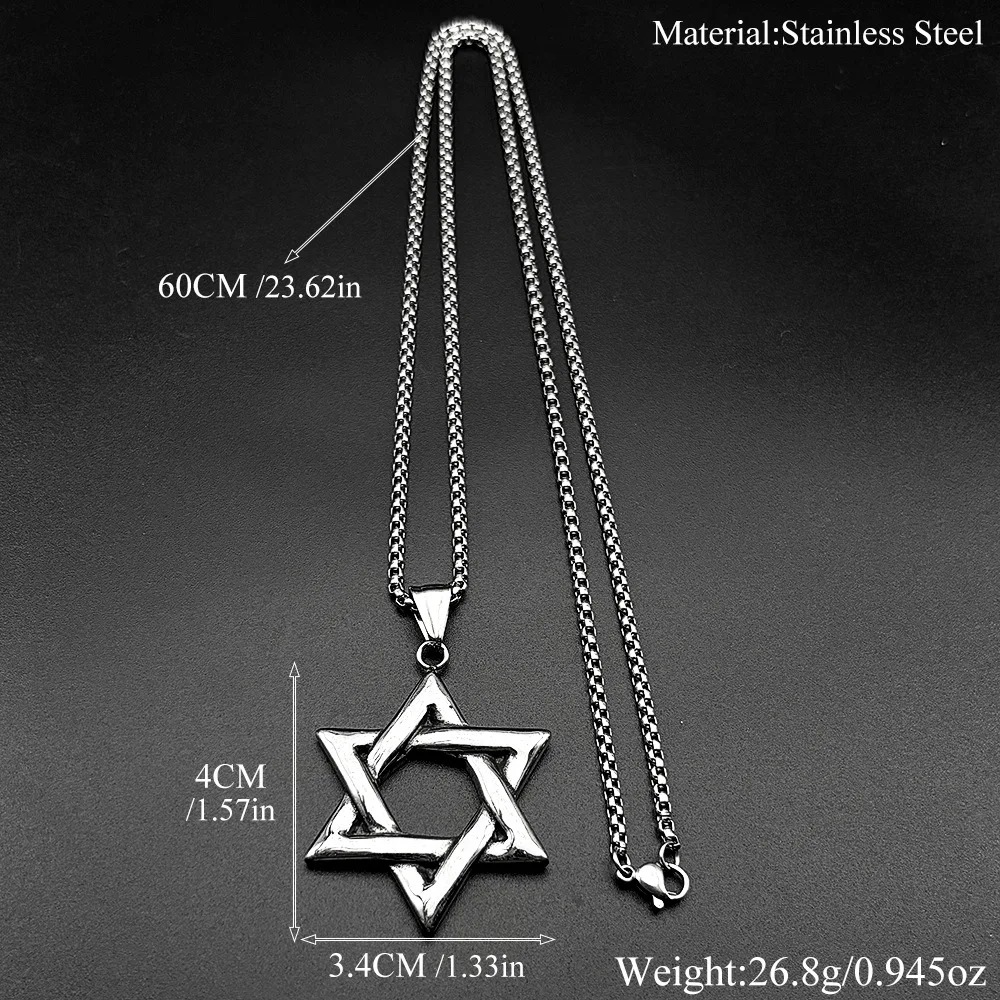 New stainless steel fashionable six-point star pendant necklace - unique punk retro style men's sweater chain jewelry accessory