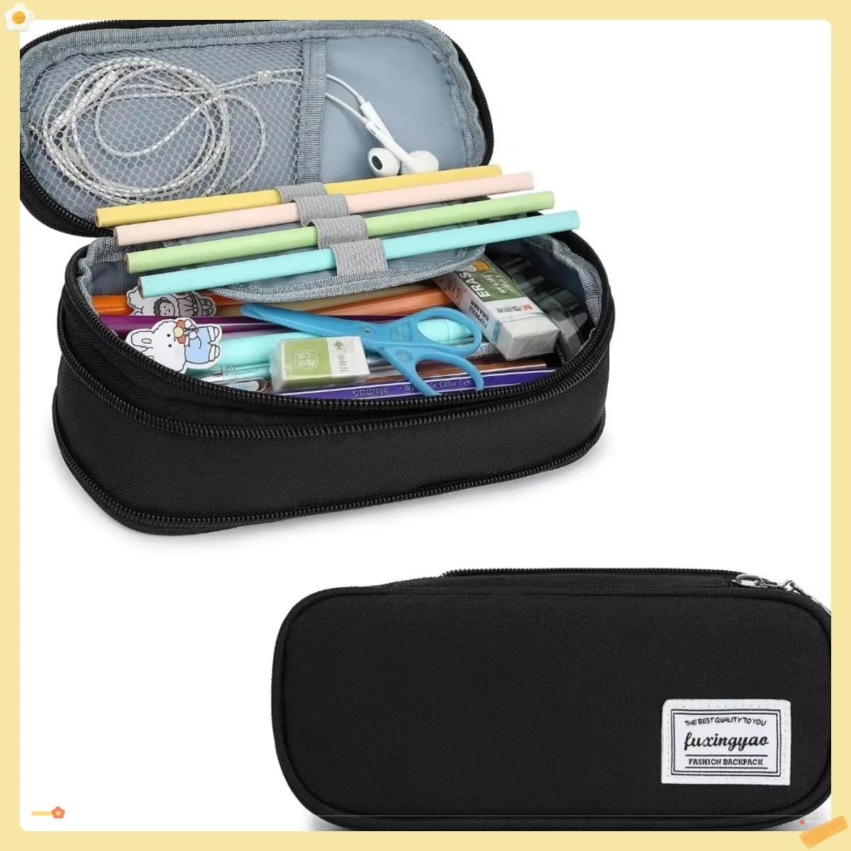 Estuche negro para lápices con múltiples ranuras, bolsa organizadora de gran capacidad con muchos compartimentos para material escolar, universitario y de oficina
