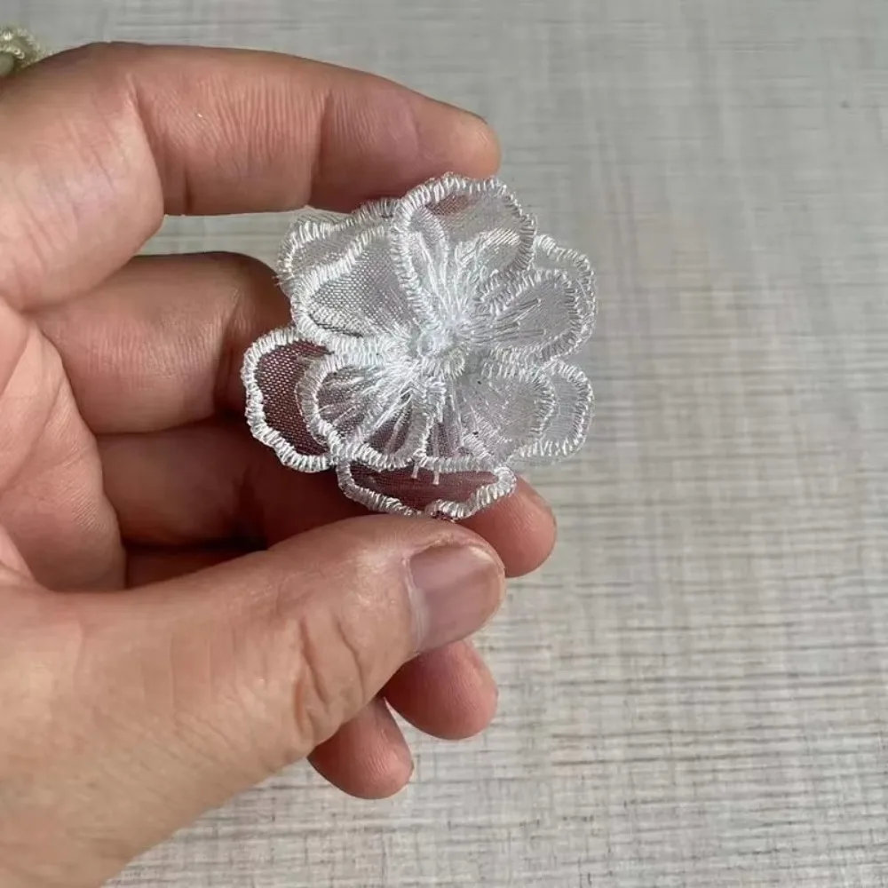 10PCS 4CM Organza Fabric Floral Appliques 3D Embroidered Chiffon Clothes Rose White Gold Translucent DIY Sewing Craft Decoration