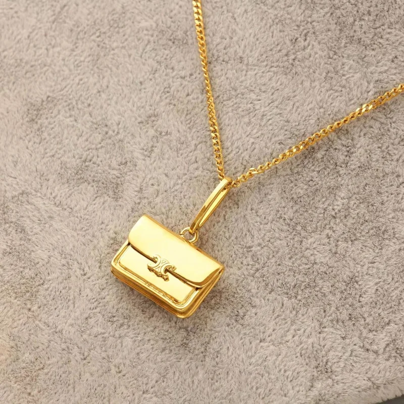 2021 New Fashion Arc De Triomphe Solid Gold Three-Dimensional Square Geometric Classic Bag Necklace Niche Design