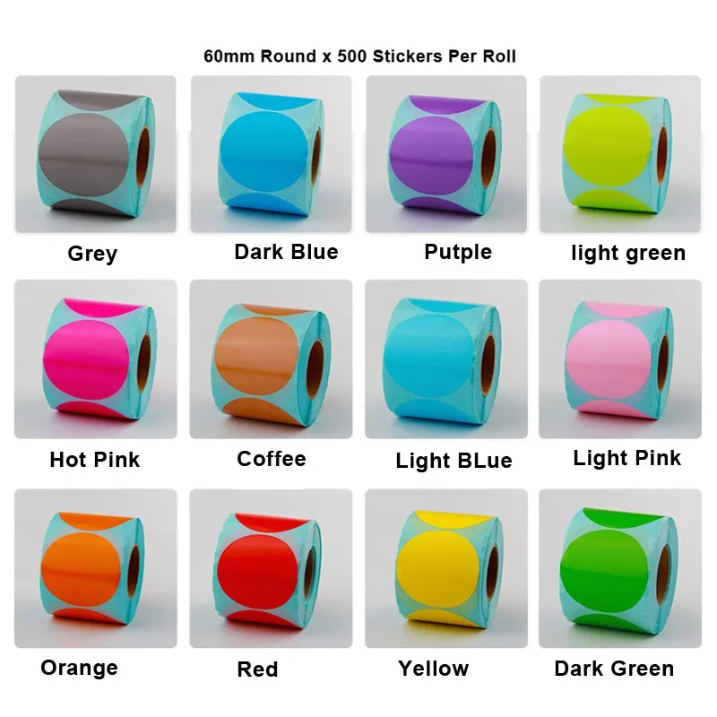 60mm 70mm Colours Circle Thermal Paper Label Waterproof Oil Resistant Round Barcode Sticker