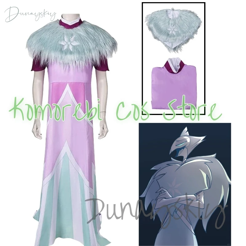 

Cartoon Helluva Andrealphus Cosplay Fantasia Costume Cosplay Bosses Outfits Men Fur Shawl Long Dress Halloween Party Suits