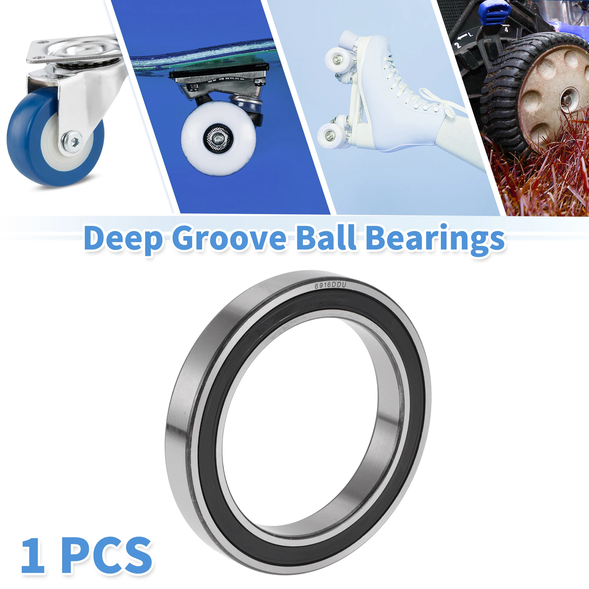Motoforti 6916DDU Deep Groove Ball Bearings Lubricated Bearings Double Rubber Seal 80x110x16mm Black Silver Tone