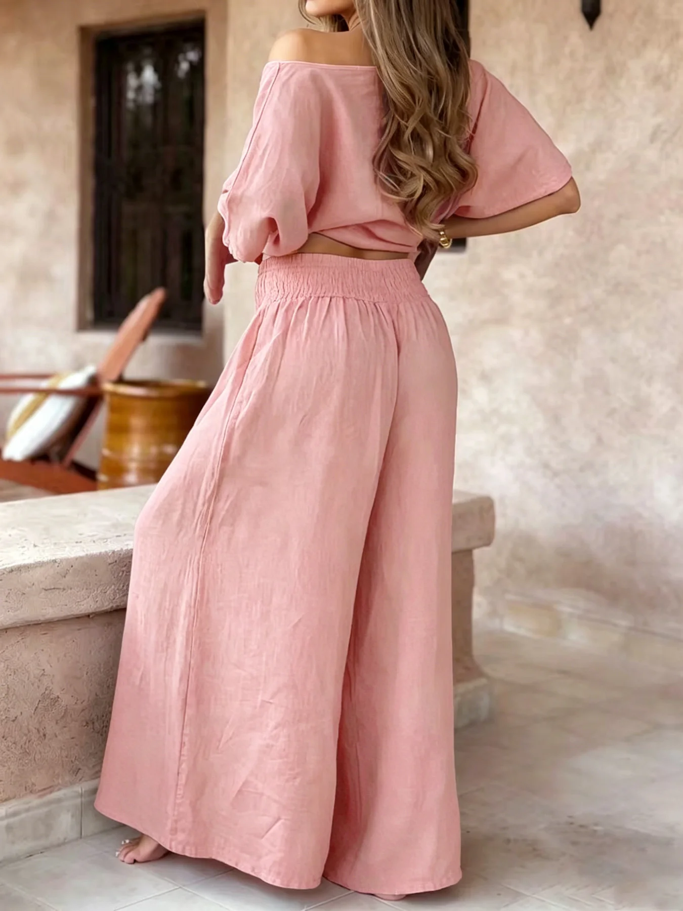 Women's Oversized Top Wide Leg Pants Set Two-Piece Loose Fit Spring Summer Autumn Long Shirt Pants Ensemble