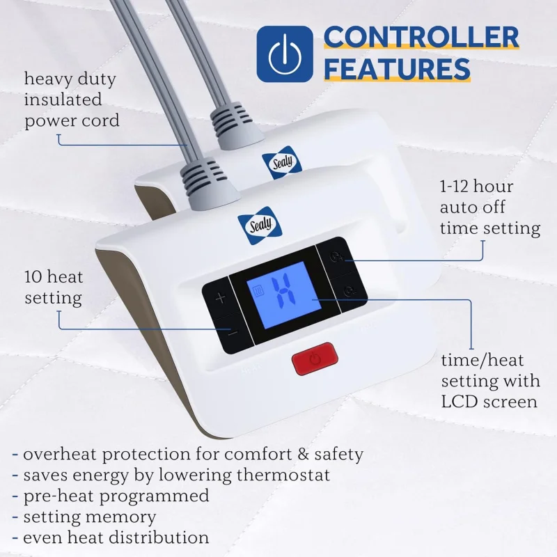 Quilted Heated Pad Size 78x80 Inch |   Luxury Waterproof Electric Cover with 10 Heat S