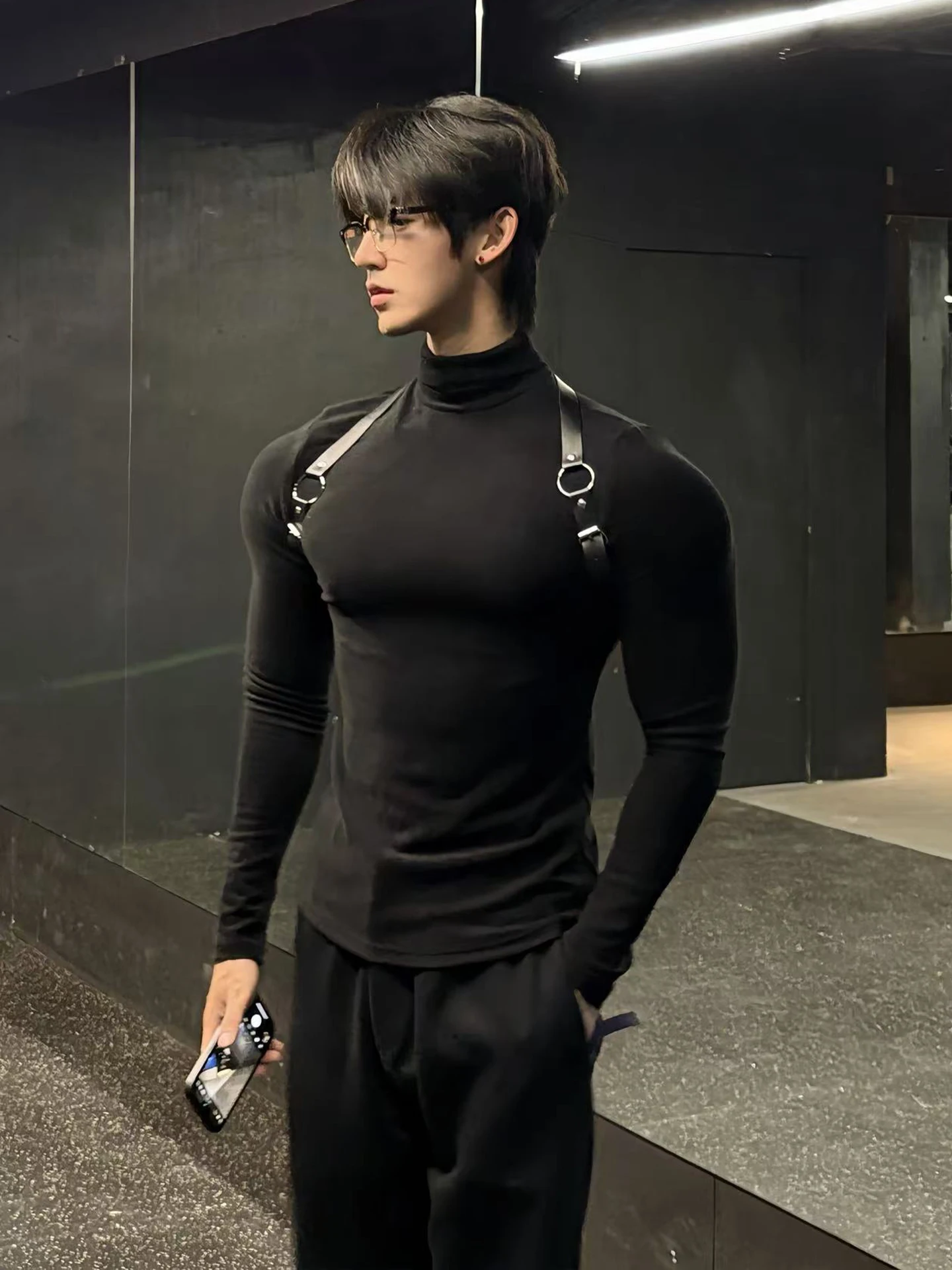 

Men's Slim Fit Long Sve Thermal T-irt f High Collar Bla Fce Lined Winter Warm Sweatirt Youth Faion Casual Wear