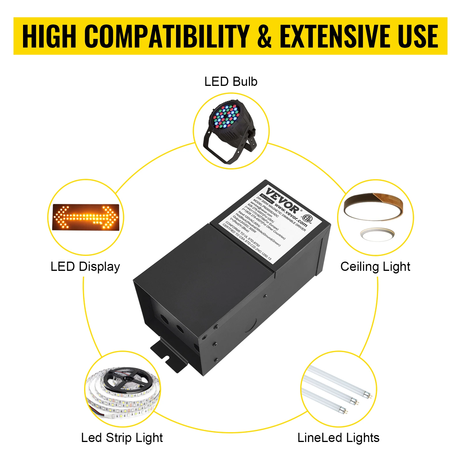 Trasformatore di illuminazione magnetico dimmerabile VEVOR LED Driver 120V ca a 12V cc/24V cc per illuminazione commerciale di paesaggio, casa, LED