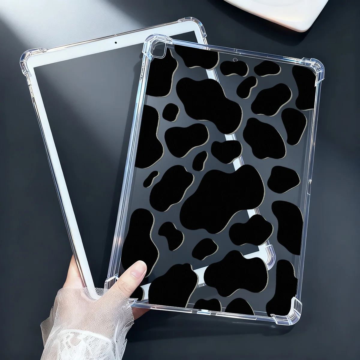 Kawaii Cow Print Clear Transparent Tablet Case for Apple iPad Pro 12.9 13 9.7 10.5 A16 11 10 9 8 7 Air 13 Mini 6 5 4 3 1 Cover