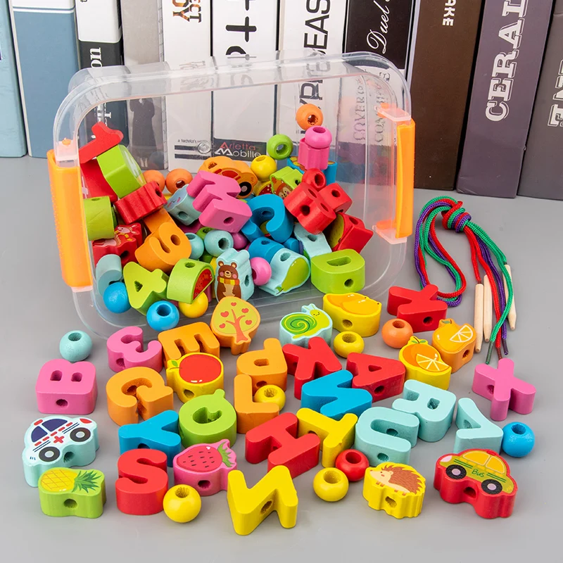 

100pcs Primary Lacing Beads Educational Montessori Stringing Toy Autism Toys Toddlers Kids Preschool Children Training Gifts