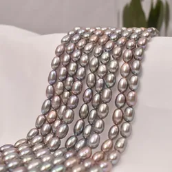 Cuentas de arroz grises irradiadas AAA, perlas naturales de agua dulce de alta calidad, cuentas sueltas para fabricación de joyería, accesorios para collares DIY