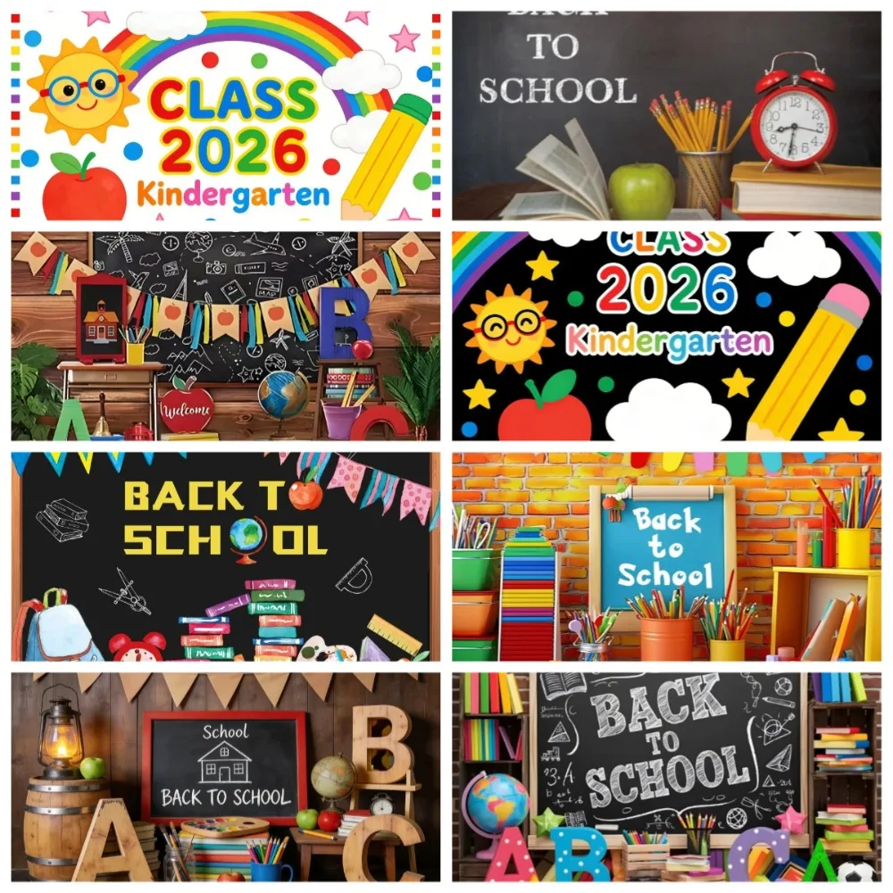 Back To School Blackboard Apple Book Globe Theme Banner Background, Student Back To School Party Classroom Decoration Background