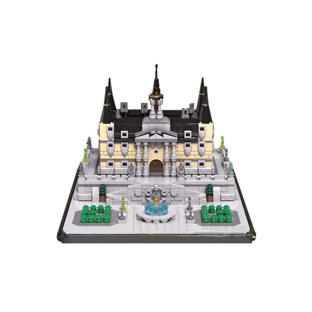 Gobricks MOC renesansowy pałac cegieł Model Herrerian architektura posągi ogrodowe fontanny renesansowy pałac klocki