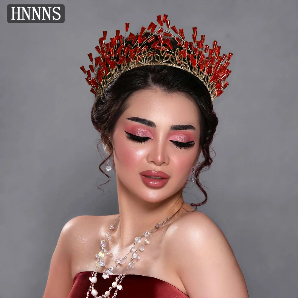 

HNNNS Queen's Crown Hair Accessories Crystal Headband Handmade Beaded Headdress Tiara High-end Wedding Jewelry Headpiece A344