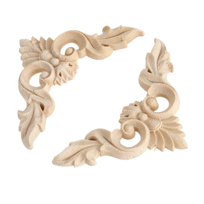 8 Pcs 8X8cm Wood Carved Corner Onlay Applique Door Cabinet Rose Unpainted European Style & Furniture Home Decorations Unpainted