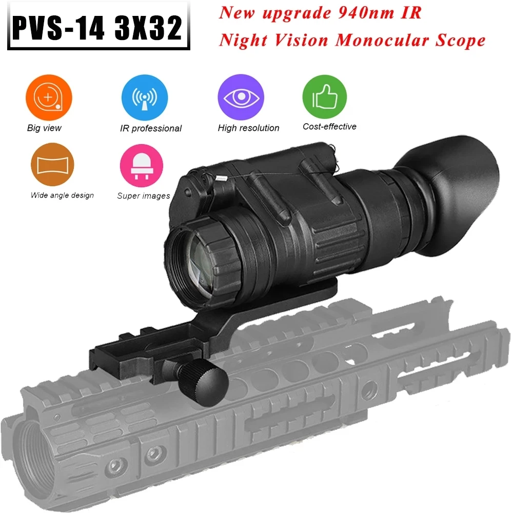 

Night Vision Scope with J Arm, Tactical PVS-14 Monocular, IR Digital Night Vision Device Pacatinny Rail, Day Night Viewer Device