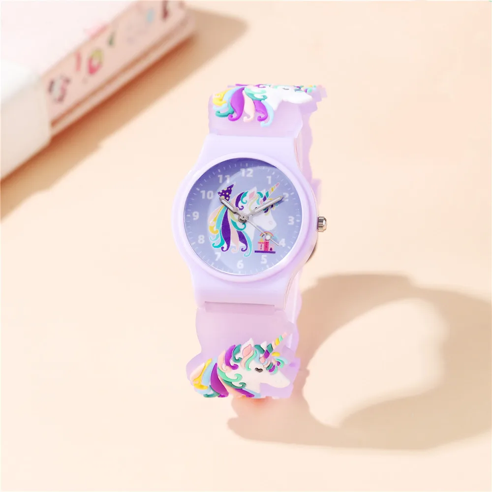 Purple 3D Patterns Unicorn Children Quartz Watch For Girls Boys 3-15 Years Old