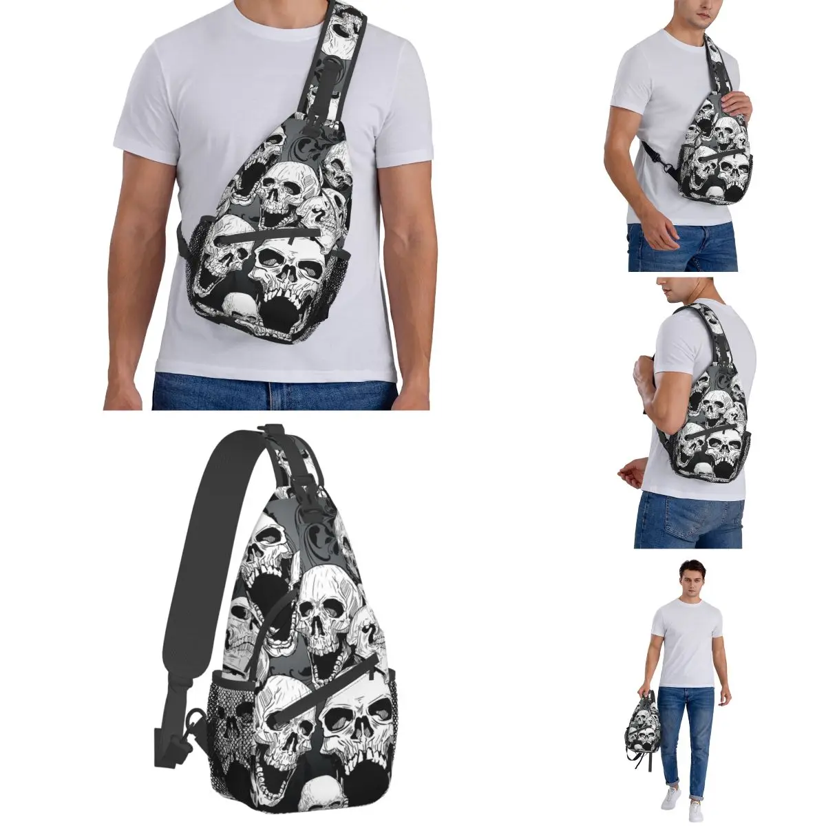 Death Skull Gothic Crossbody Sling Bags Small Chest Bag Shoulder Backpack Daypack for Hiking Outdoor Cycling Bag