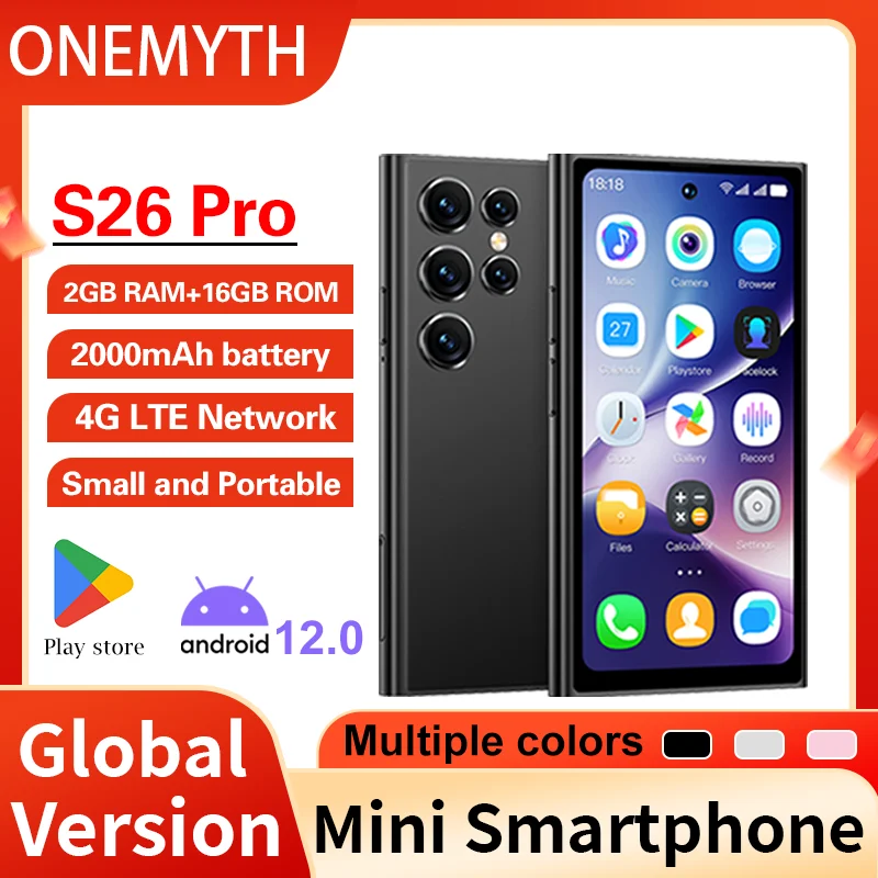 ONEMYTH S26 Pro， 4.0-inch Mini Android 12 Phone | 4G LTE Global Dual SIM |2GB+16GB, Long Battery Mini Smartphone