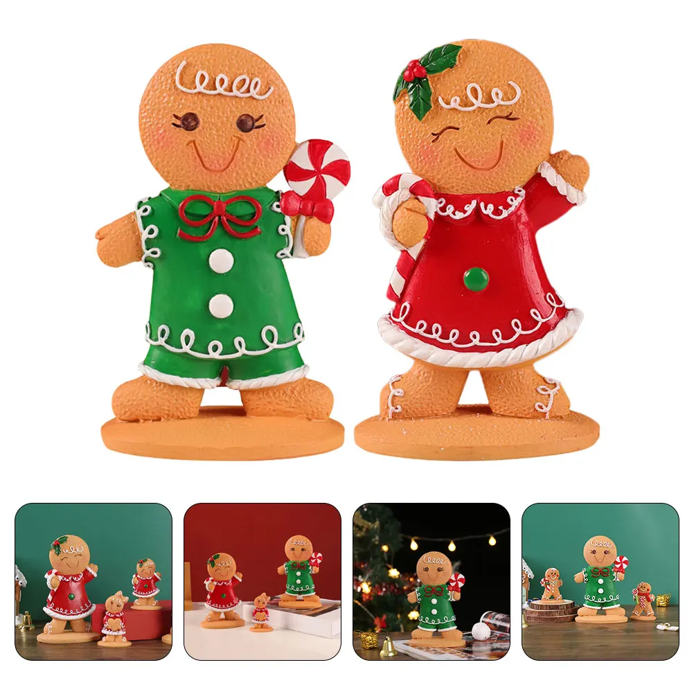 

2pcs Christmas Gingerbread Man Decoration Desktop Xmas Table Centerpiece Miniature Holiday Home Party Ornament