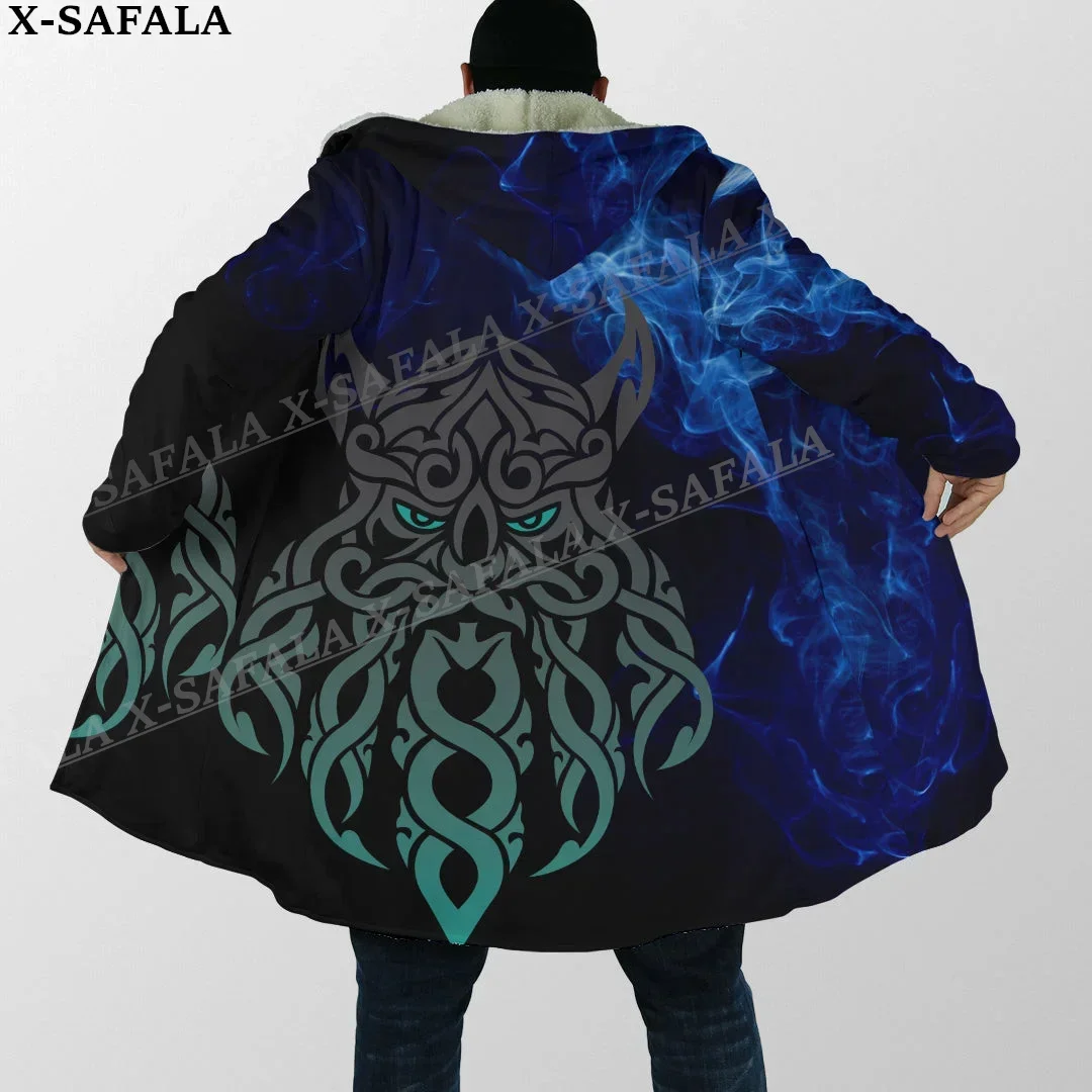 Symbol Tattoo Raven Odin Viking Mythology Thick Warm Hooded Cloak Men Overcoat Coat Windproof Fleece Cape Robe Hooded Blanket-8