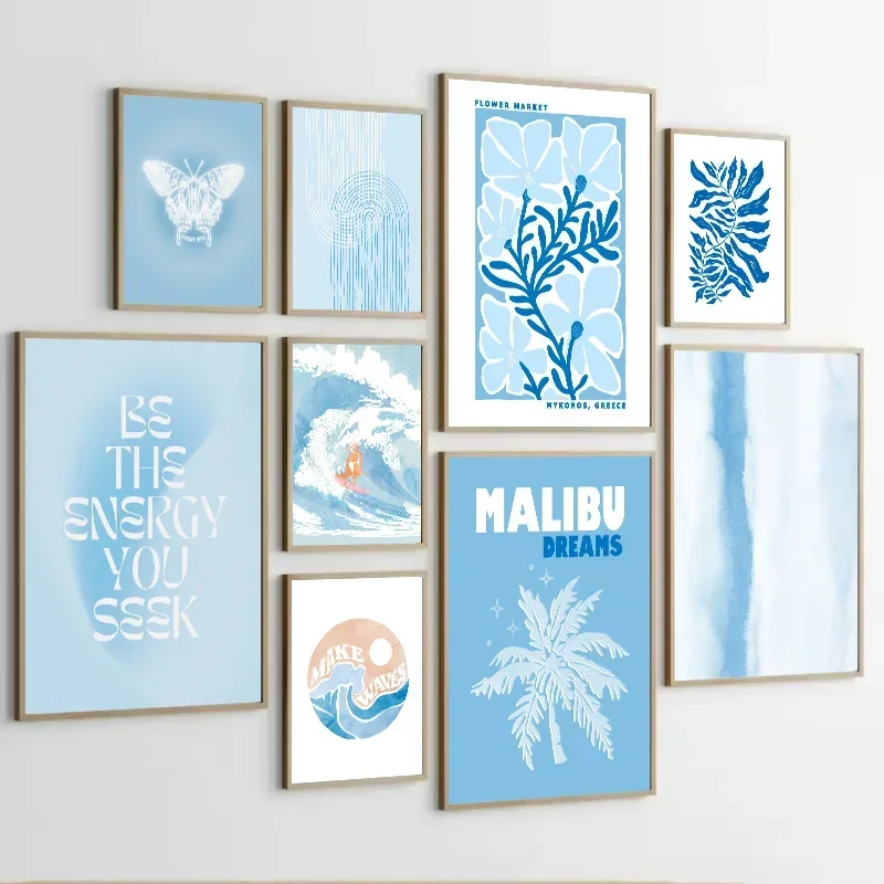 Blue Cowgirl Surf Decor Poster Abstract Beach Butterfly Canvas Painting Modern Living Room Wall Art Prints Pictures Home Decor