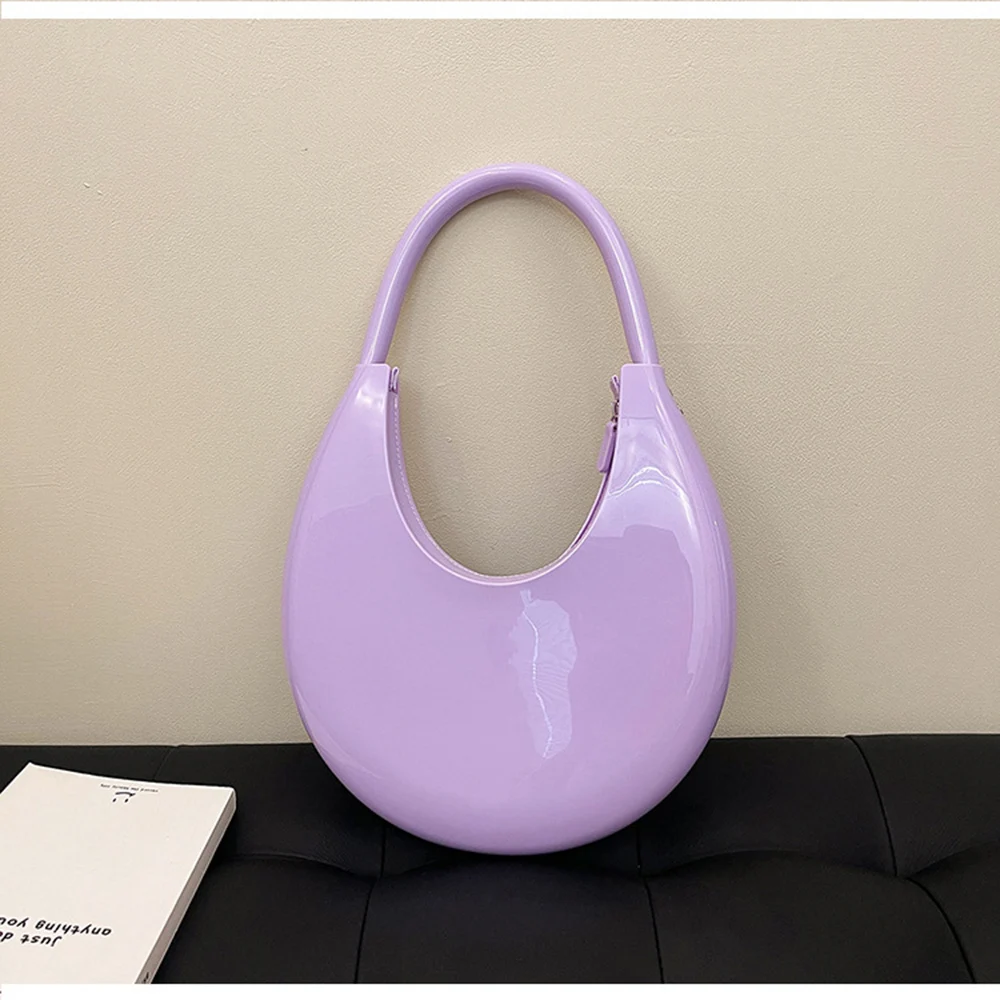 بلون بسيط موضة متعددة الاستخدامات المرأة حقيبة تحت الإبط مستديرة عالية الجودة العصرية البلاستيك حقائب كتف واحدة الإناث