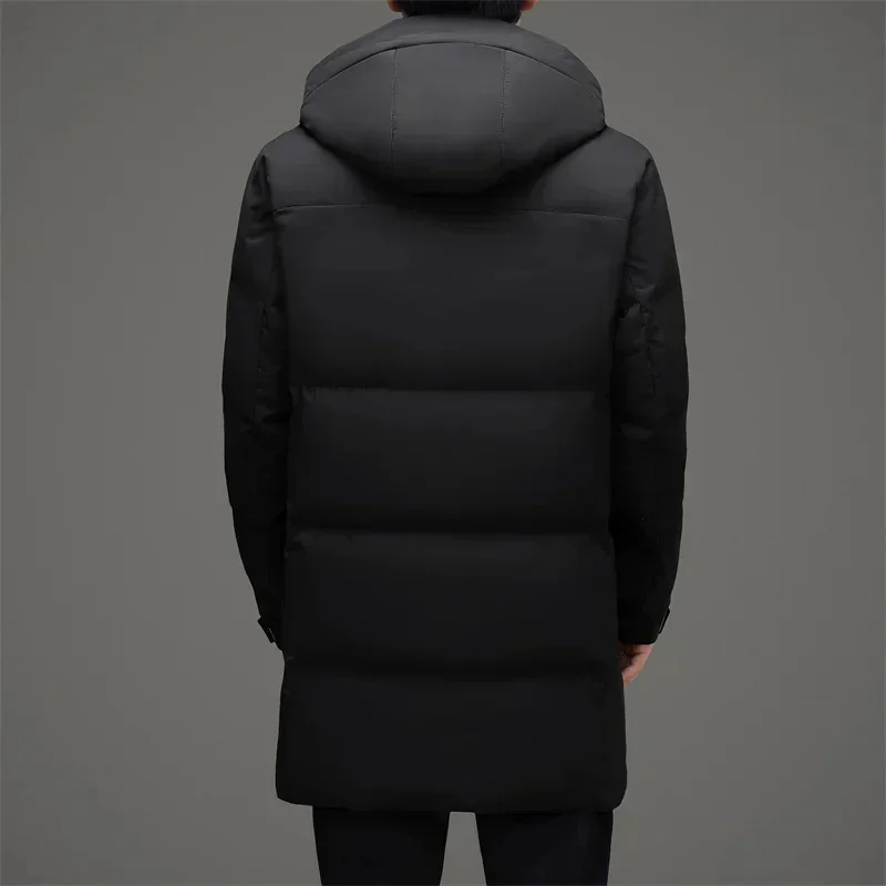 Men's Dooded Long Down Jacket 2025 Luxury Designer Clothing Thickened Cold-Proof Advanced Filling Goose Casual