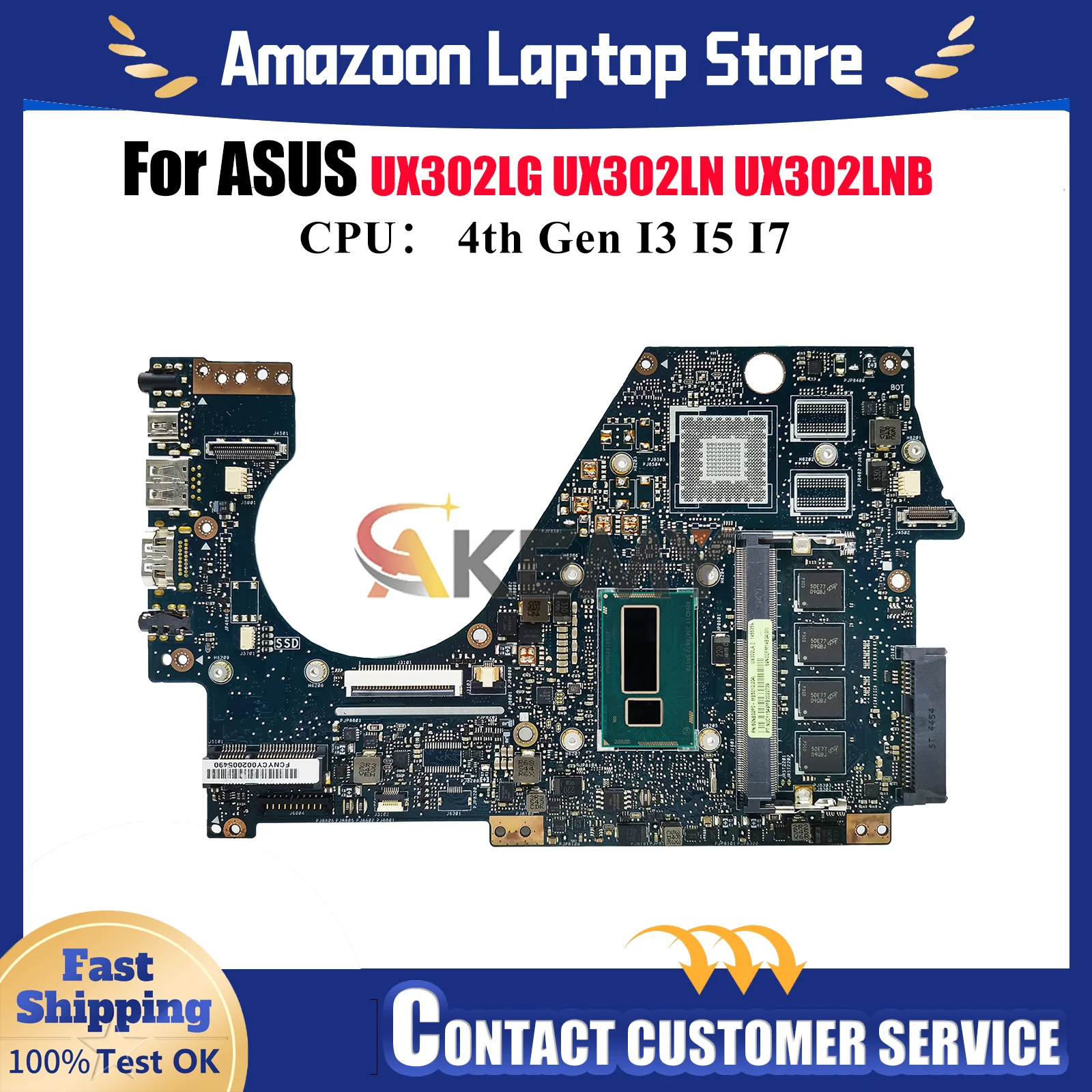 

UX302LA Laptop Motherboard For ASUS ZenBook UX302LNB UX302LG UX302LN UX302L UX302LA Mainboard W/ I3 I5 I7 CPU tests OK fast ship