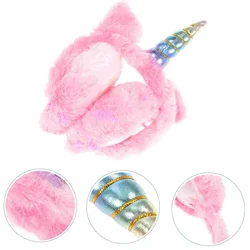 Protector de oídos plegable para clima frío, diadema de animales de unicornio, calentador de felpa para niños, azul