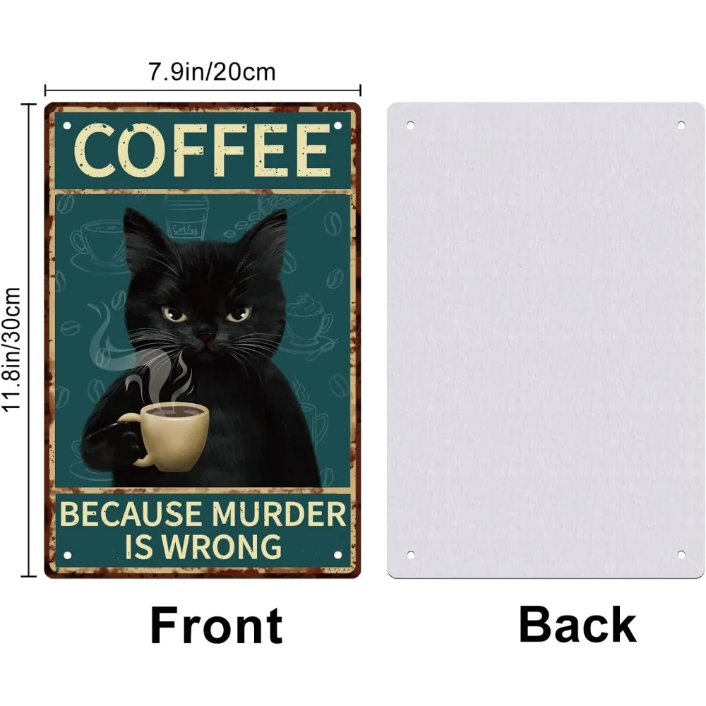 Coffee Cat Vintage Metal Iron Sign Plaque Poster Retro Metal Wall Decorative Tin Signs 11.8×7.9inch for Home Bar Coffee Shop