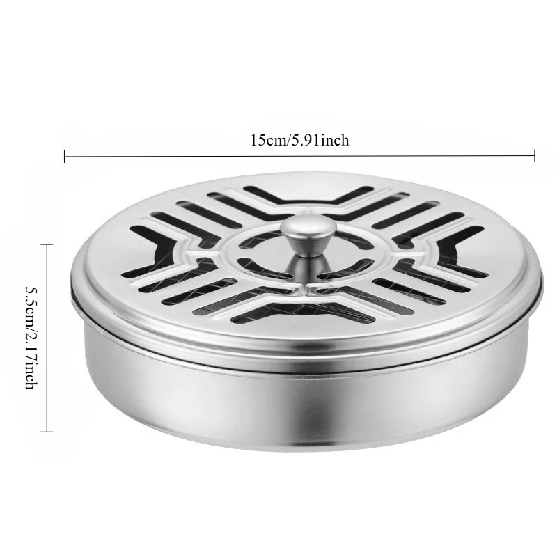 Stainless Steel Mosquito Coil Holder with Cover Safety Incense Burner Ash Catcher Tray Home Decor Anti-Mosquito Stand