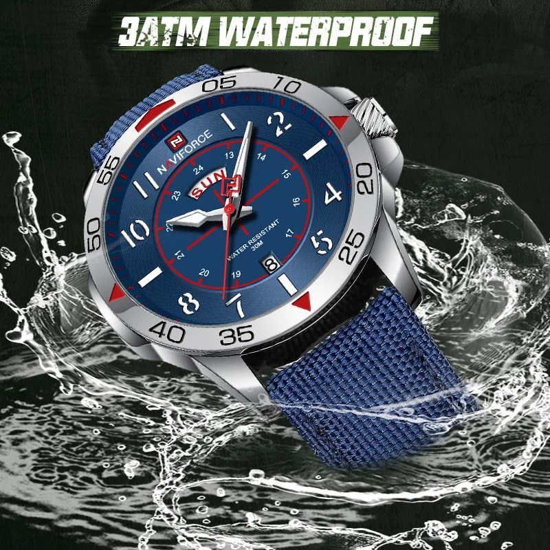 NAVIFORCE Fashion Watches for Men Luxury High Quality Nylon Strap Water Resistant Sport Quartz Luminous Wristwatch Male Clock