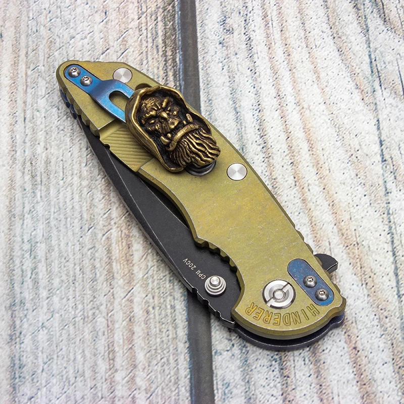 

Custom Folding Knife Hinderer XM-18 Pocket EDC CPM 20CV Blade Contrasting Titanium Handle Survival Tools Copper Part EVIL EYES