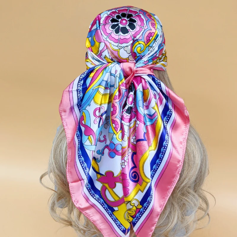 Women New 90X90CM Beach Scarves Popular Design Square Headscarf Fashion The Four Seasons Shawls 2023 Luxury Sunscreen Silk Hijab