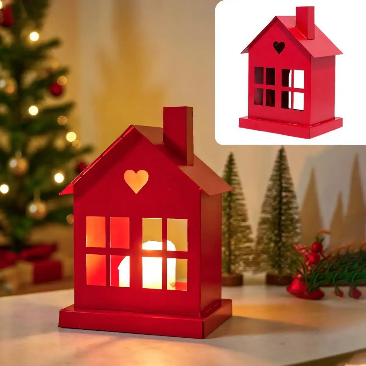 

Red House Shape Candle Holder Vintage House Lantern Candle Holder Farmhouse Home Decor For Outdoor Patio Wedding Party Christmas